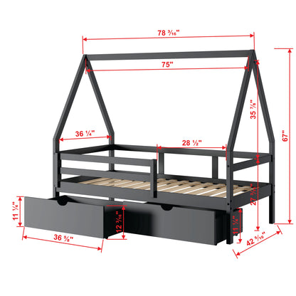 A-Frame Modern House Bed with Dual Underbed Drawers