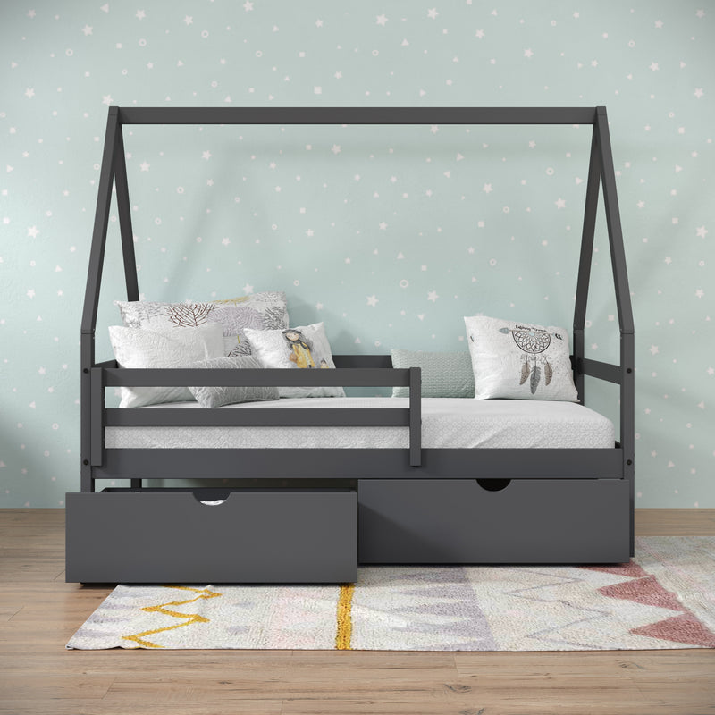 A-Frame Modern House Bed with Dual Underbed Drawers