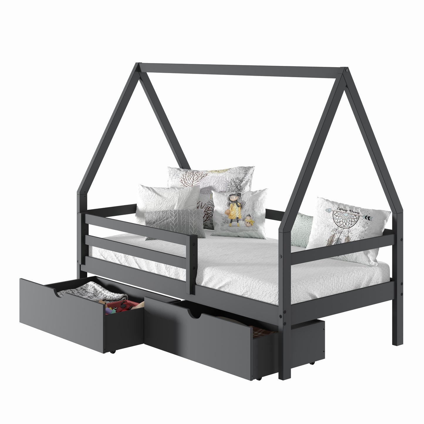 A-Frame Modern House Bed with Dual Underbed Drawers