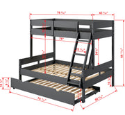 Low Board Panel Twin Over Full Bunkbed with Twin Trundle