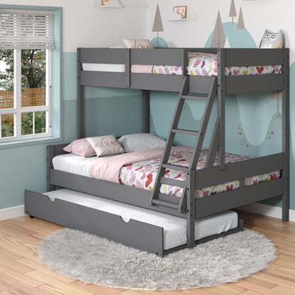 Low Board Panel Twin Over Full Bunkbed with Twin Trundle
