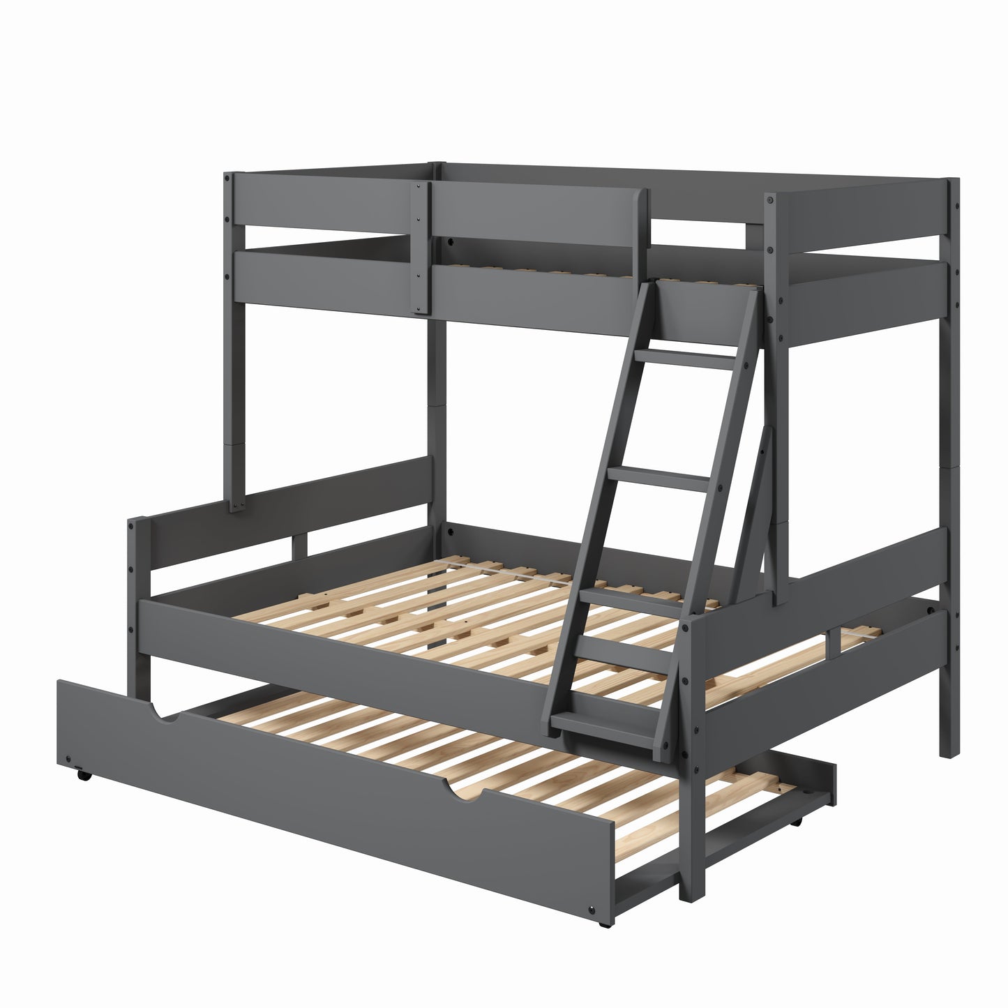Low Board Panel Twin Over Full Bunkbed with Twin Trundle