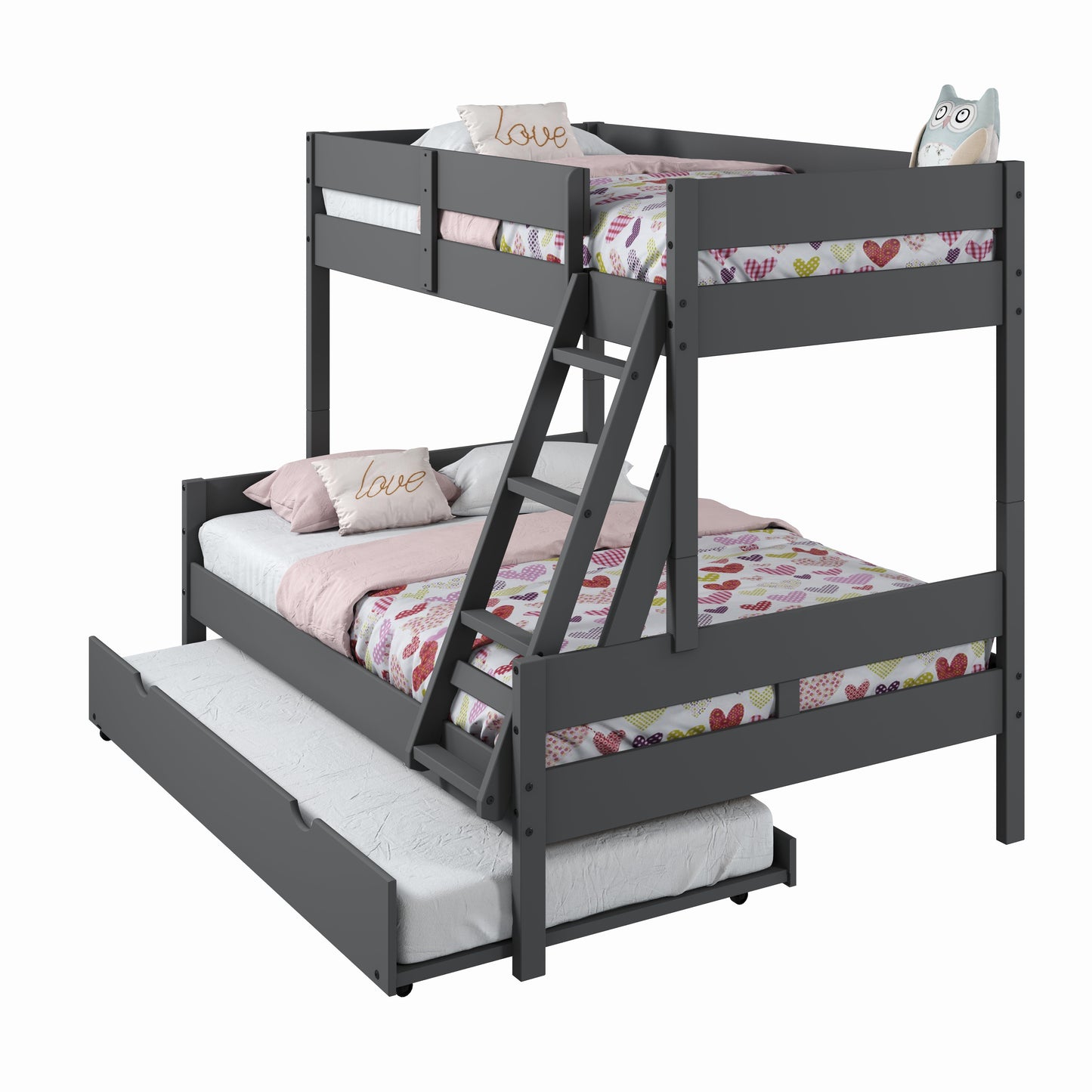 Low Board Panel Twin Over Full Bunkbed with Twin Trundle