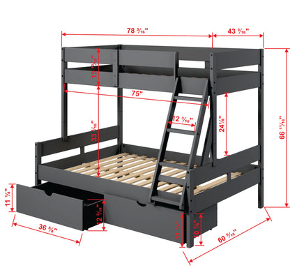 Low Board Panel Twin Over Full Bunkbed with Dual Underbed Drawers