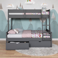 Low Board Panel Twin Over Full Bunkbed with Dual Underbed Drawers