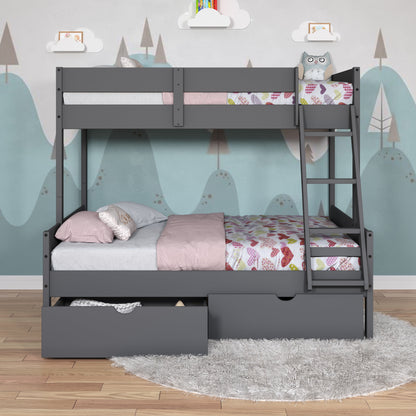 Low Board Panel Twin Over Full Bunkbed with Dual Underbed Drawers