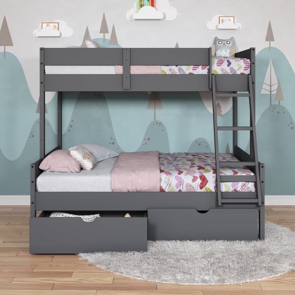 Low Board Panel Twin Over Full Bunkbed with Dual Underbed Drawers