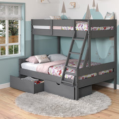 Low Board Panel Twin Over Full Bunkbed with Dual Underbed Drawers