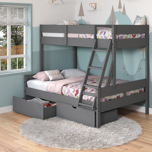 Low Board Panel Twin Over Full Bunkbed with Dual Underbed Drawers