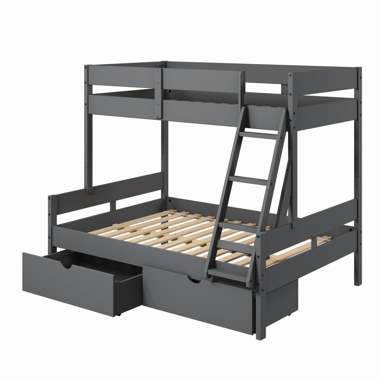 Low Board Panel Twin Over Full Bunkbed with Dual Underbed Drawers