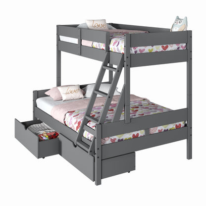 Low Board Panel Twin Over Full Bunkbed with Dual Underbed Drawers