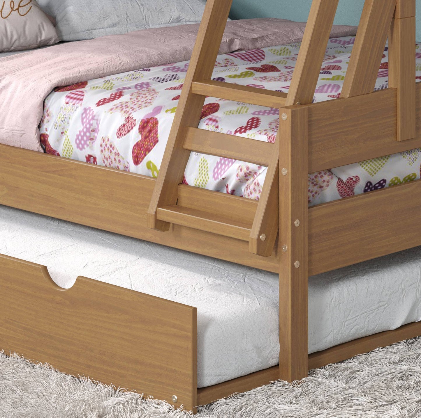 Low Board Panel Twin Over Full Bunkbed with Twin Trundle