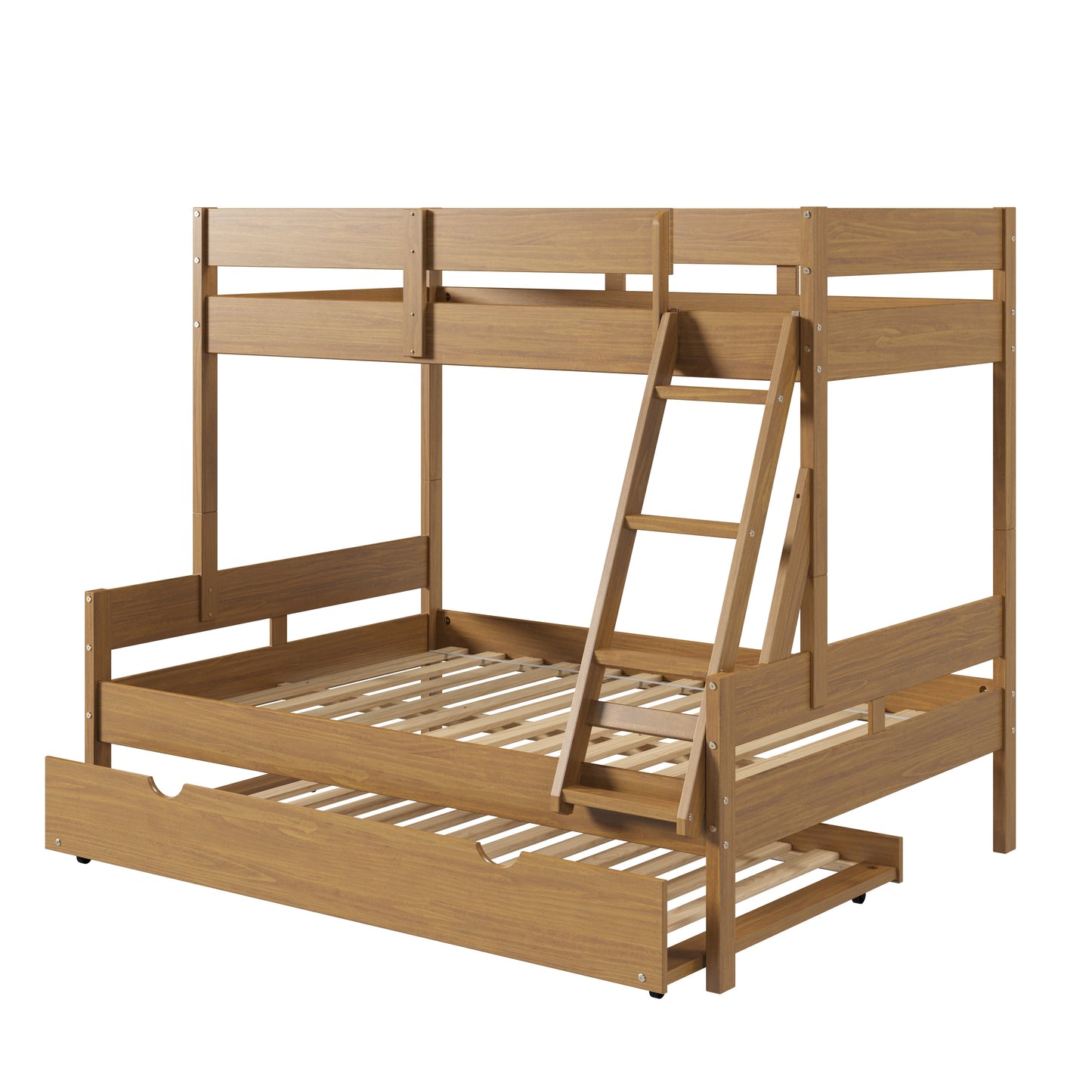 Low Board Panel Twin Over Full Bunkbed with Twin Trundle