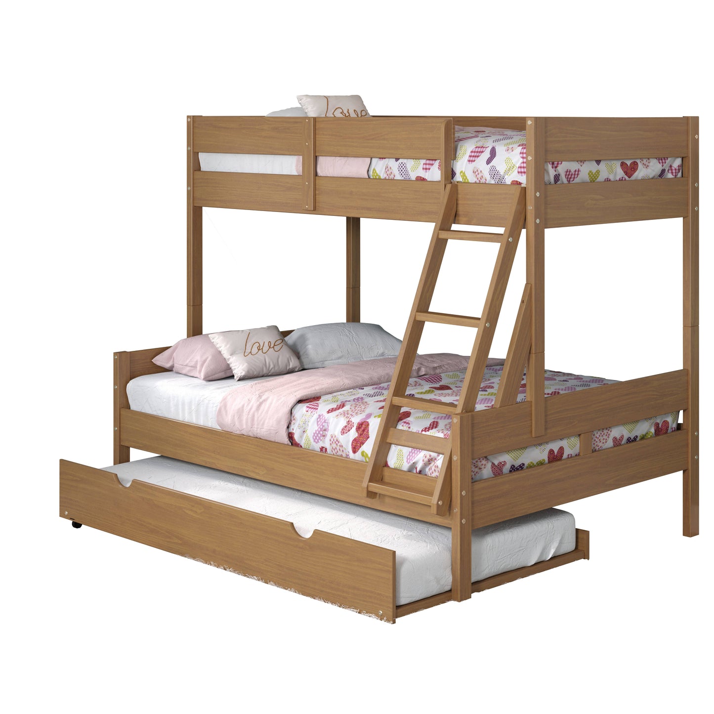 Low Board Panel Twin Over Full Bunkbed with Twin Trundle