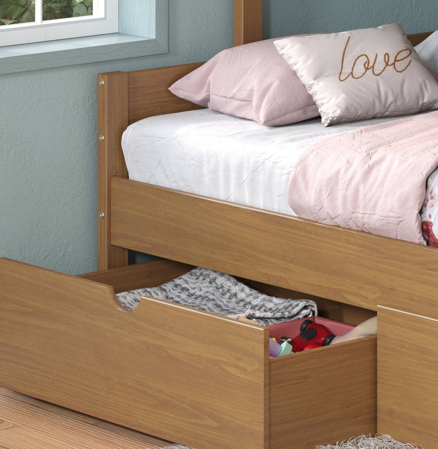 Low Board Panel Twin over Full Bunkbed with Dual Underbed Drawers