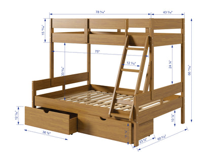 Low Board Panel Twin over Full Bunkbed with Dual Underbed Drawers