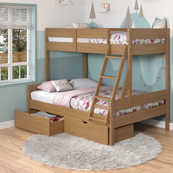 Low Board Panel Twin over Full Bunkbed with Dual Underbed Drawers