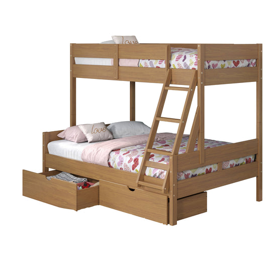 Low Board Panel Twin over Full Bunkbed with Dual Underbed Drawers