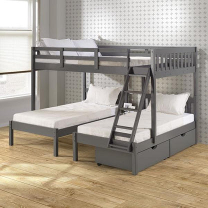 Treble Mission Full over Two Twin Bunkbed with Dual Underbed Drawers