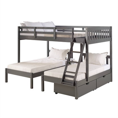 Treble Mission Full over Two Twin Bunkbed with Dual Underbed Drawers