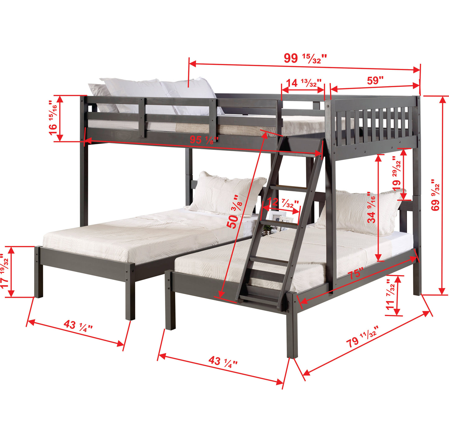 Treble Mission Full over Two Twin Bunkbed
