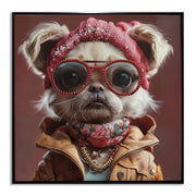 ''Female Fancy Dog'' Gloss Canvas w/ Rocks in Frame