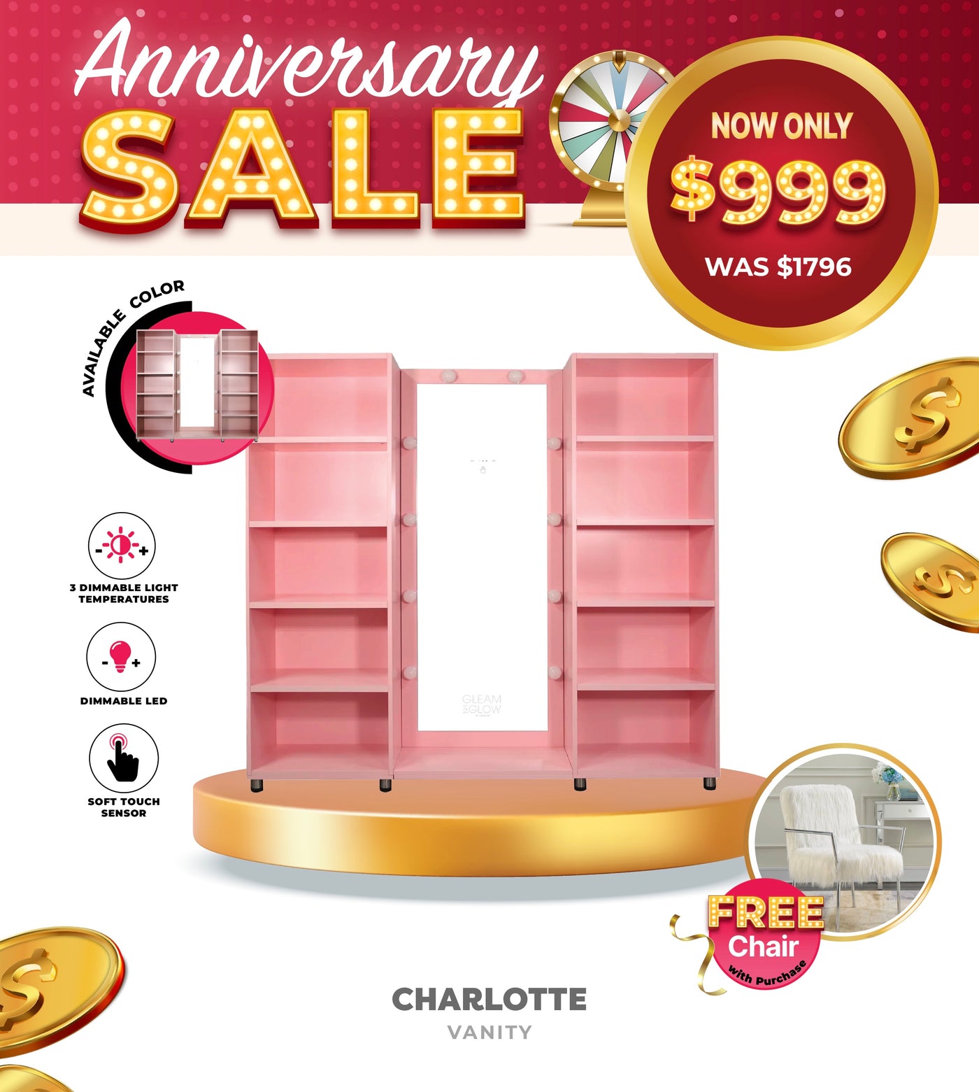 Juego de tocador Sofia Pink