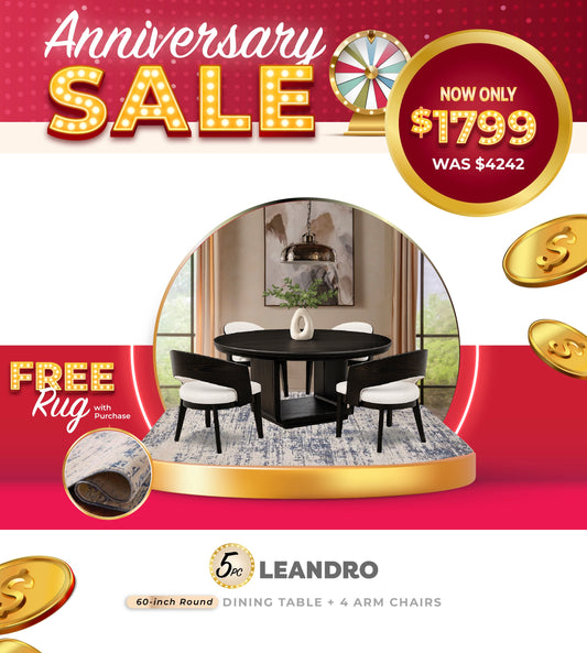 Leandro Round Dining Table Set Burnished Black