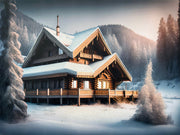 ''Frosted Mountain Chalet'' Hand-painted Wrapped Canvas