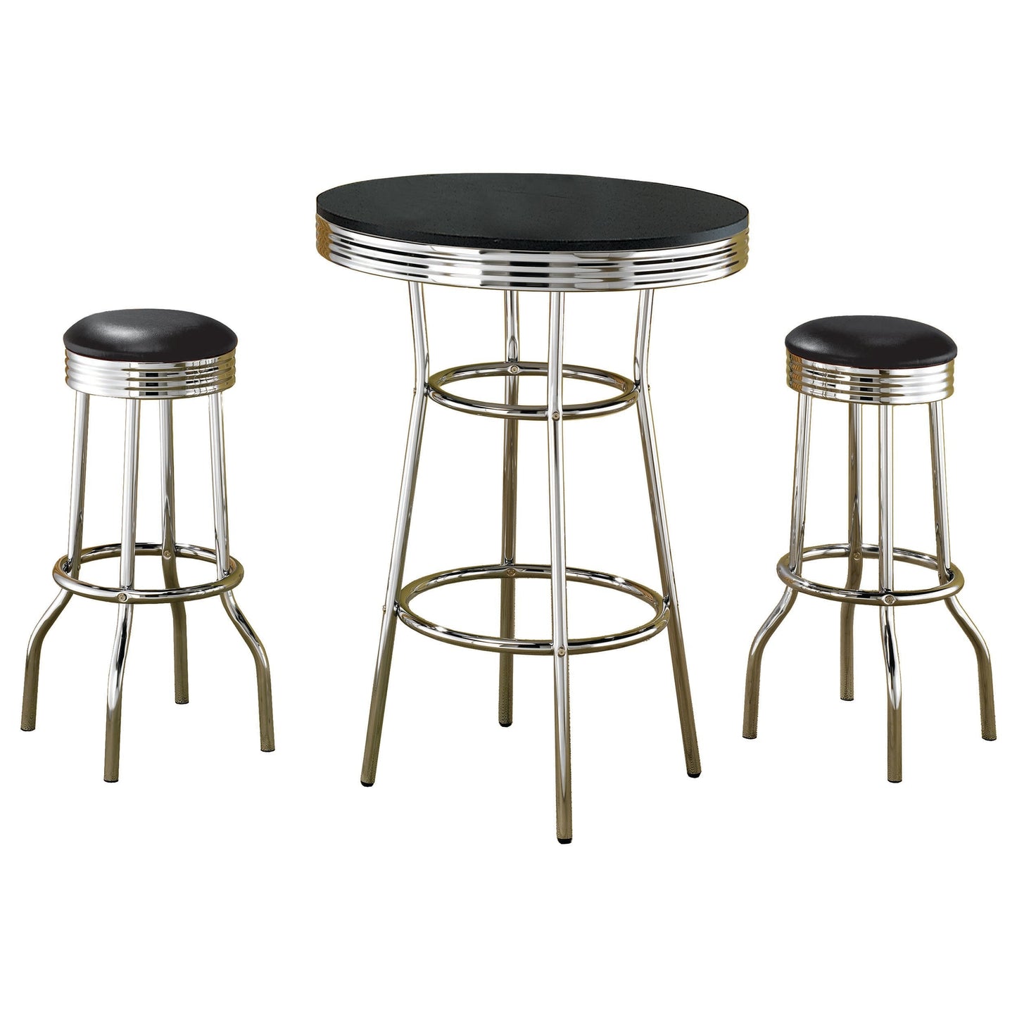 Retro Round 1950s Bistro Pub Bar Table Set Black