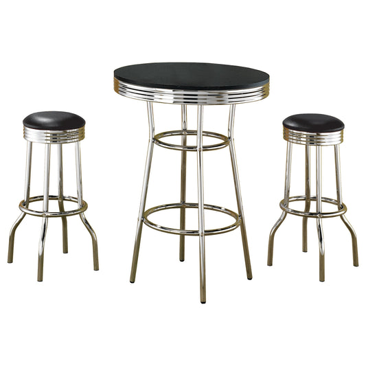 Retro Round 1950s Bistro Pub Bar Table Set Black