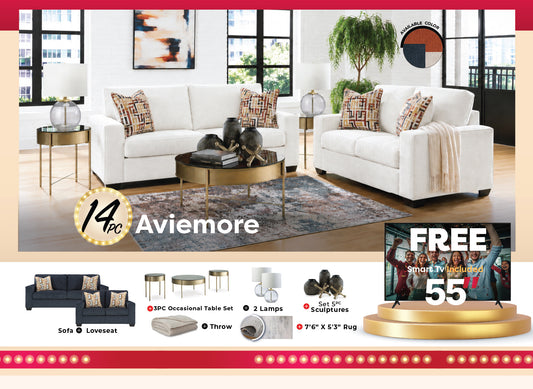 Aviemore Living Room 14PC Package + Free 55" LED 4K Smart TV