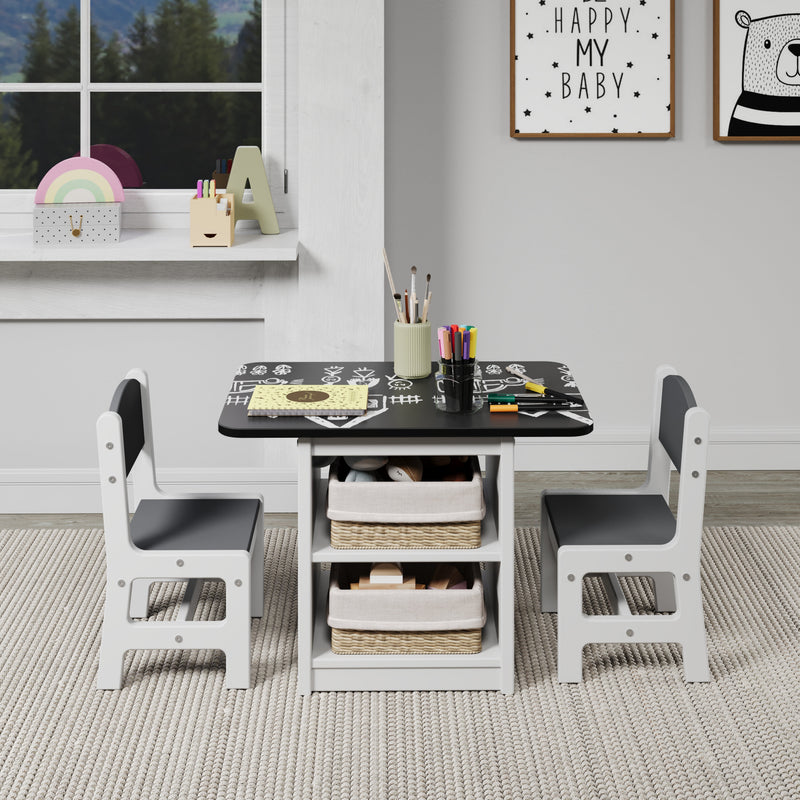 Art & Play Black & Chalkboard Table with Two Chairs Set
