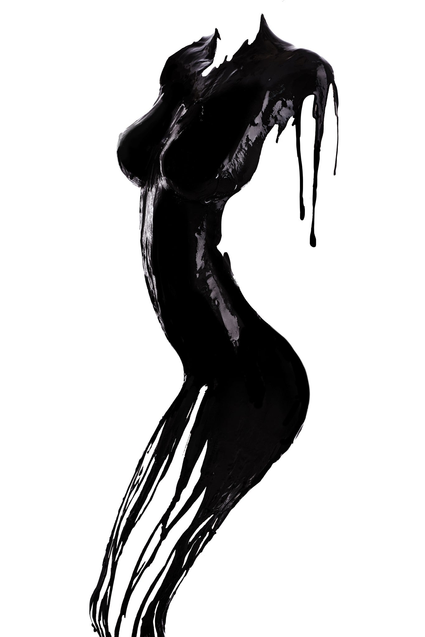 ''Dripping Noir Silhouette'' Hand-painted Wrapped Canvas