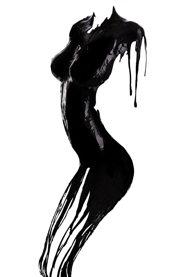 ''Dripping Noir Silhouette'' Hand-painted Wrapped Canvas