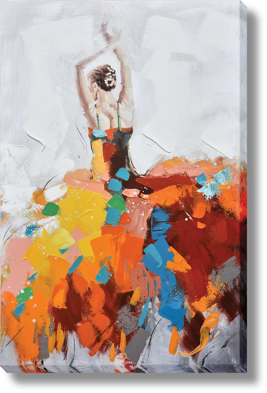 ''Fiesta of Color Ballet Abstract'' Hand-painted Wrapped Canvas