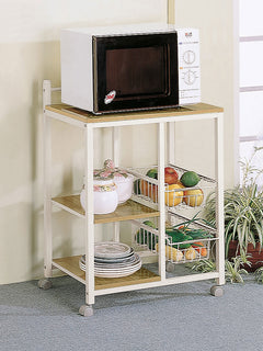 Carrito de cocina móvil Kelvin de 2 estantes en marrón natural y blanco