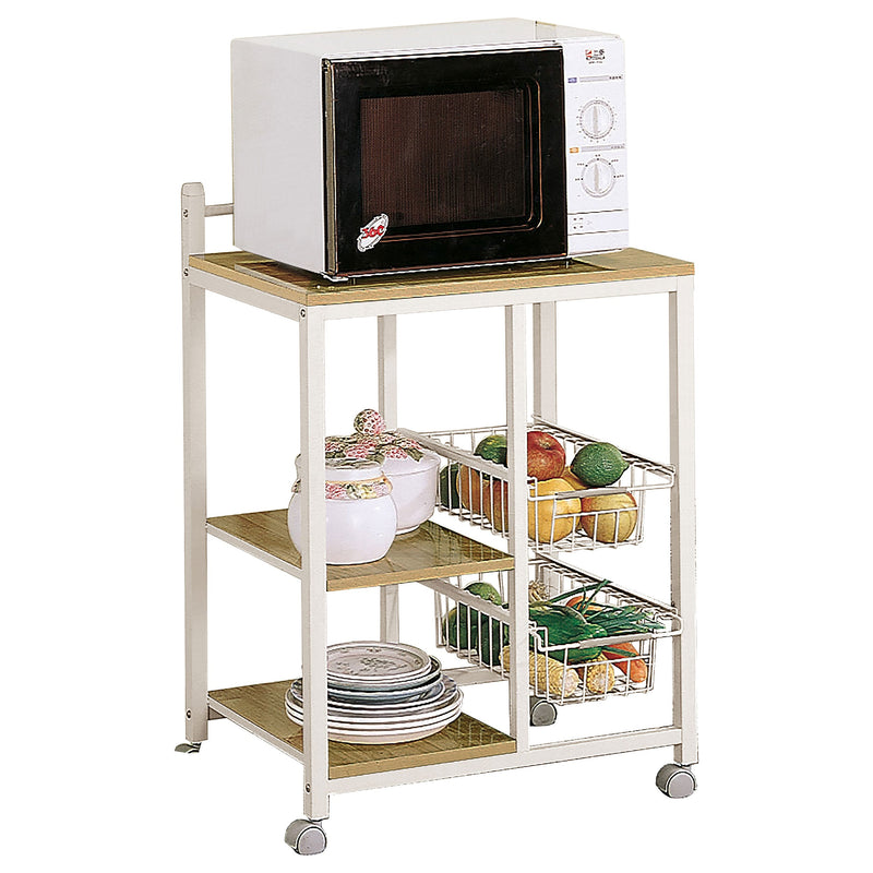 Carrito de cocina móvil Kelvin de 2 estantes en marrón natural y blanco