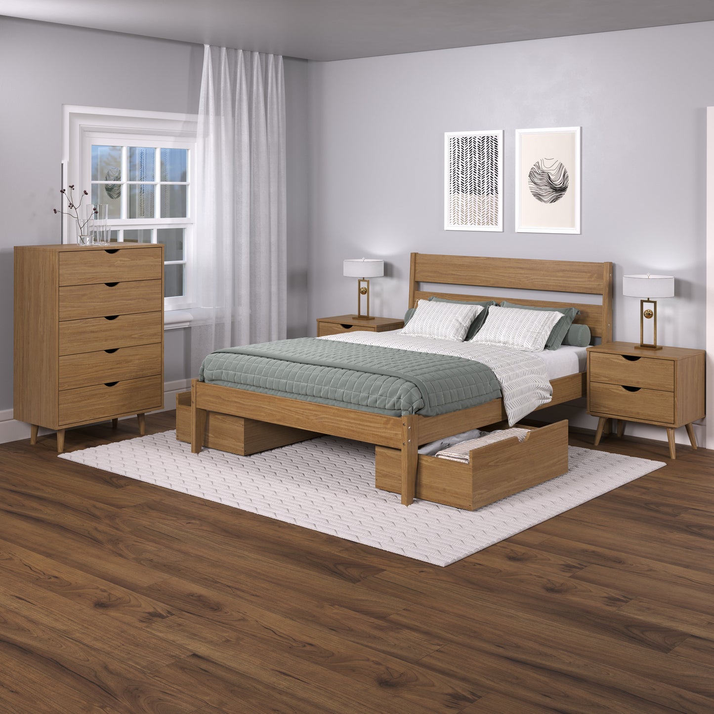 Low Board Platform Bed with Dual Underbed Drawers