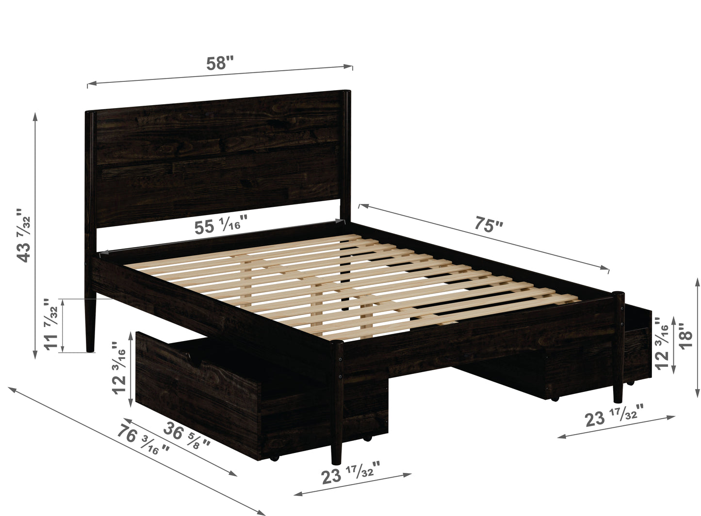 Mid Center Platform Bed with Dual Underbed Drawers