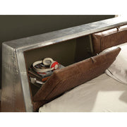 Brancaster Upholstered Top Grain Leather Queen Bed with Storage Headboard