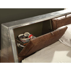 Brancaster Upholstered Top Grain Leather Queen Bed with Storage Headboard