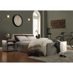 Brancaster Upholstered Top Grain Leather Queen Bed with Storage Headboard