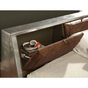 Brancaster Upholstered Top Grain Leather Queen Bed with Storage Headboard