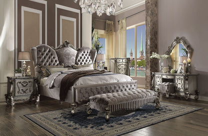 Versailles Queen Bed - Velvet & Antique Platinum