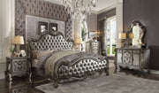 Versailles II Queen Bed - Silver Leatherette & Antique Platinum