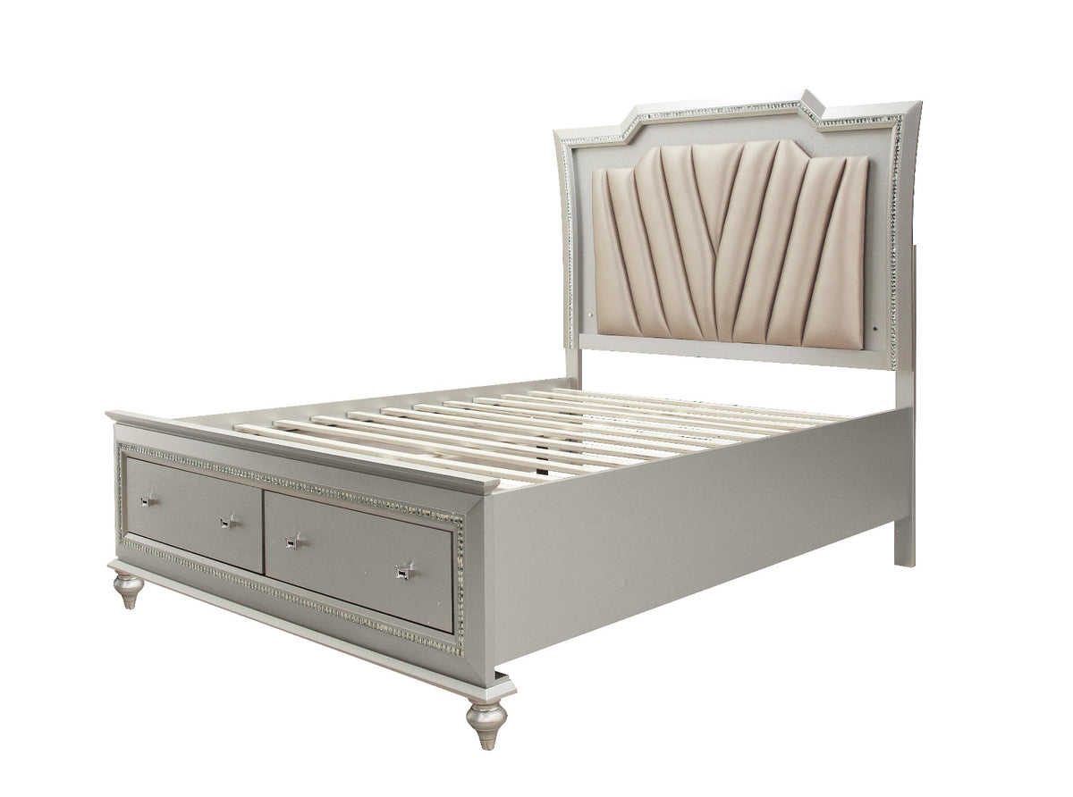 Kaitlyn Eastern King Bed W/Led & Storage - Leatherette & Champagne