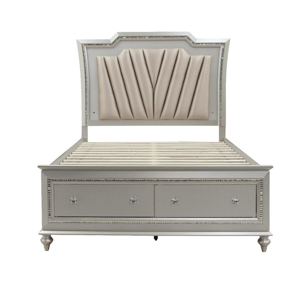 Kaitlyn Eastern King Bed W/Led & Storage - Leatherette & Champagne