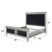 Varian Queen Bed - Dark Navy Velvet & Mirrored
