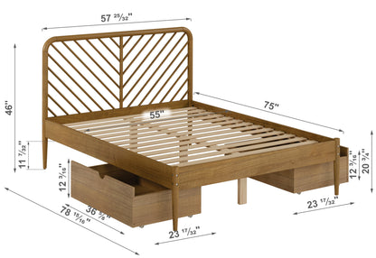 Diagonal Round Platform Bed with Dual Underbed Drawers